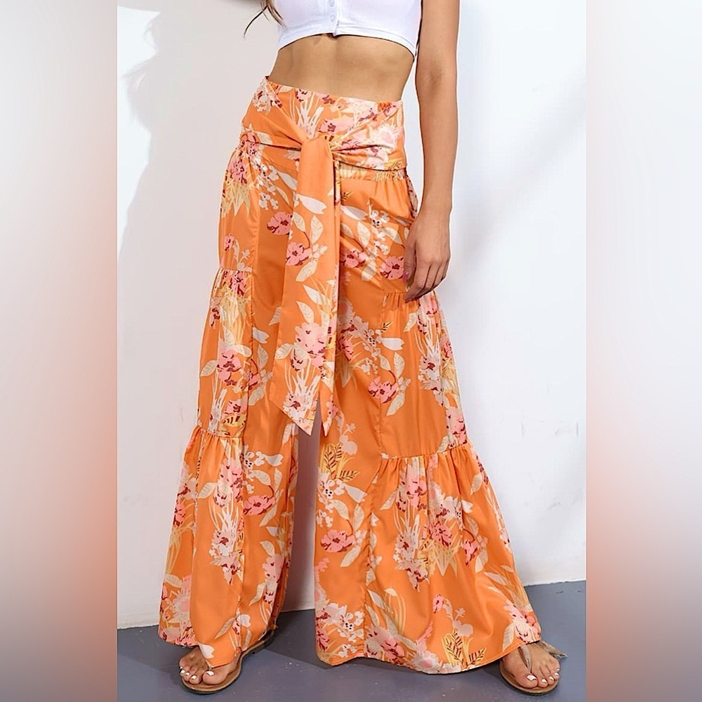 NWT-Plus Size High-Rise Tied Palazzo Pants